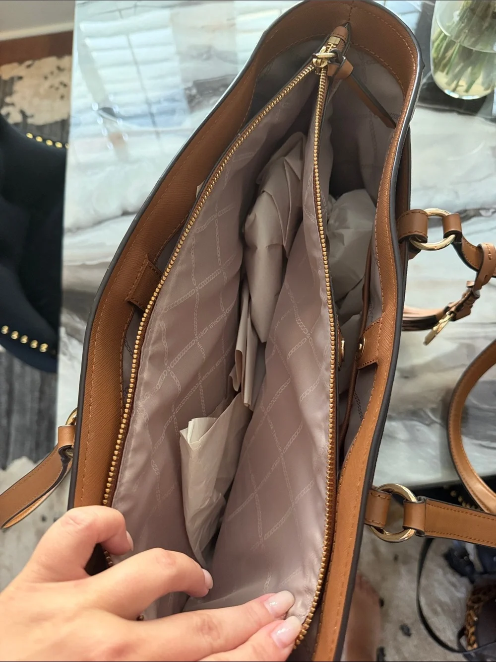 Michael Kors Beige & Brown MK Signature Tote
